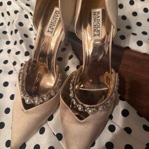 Badgley Mischka Pearl-Embellished Cream Heels